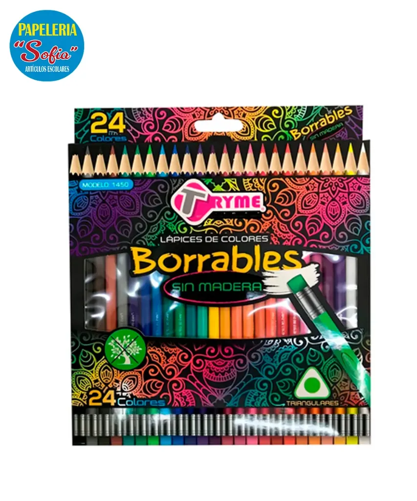 Lapices De Colores Tryme Borrables 24pzas