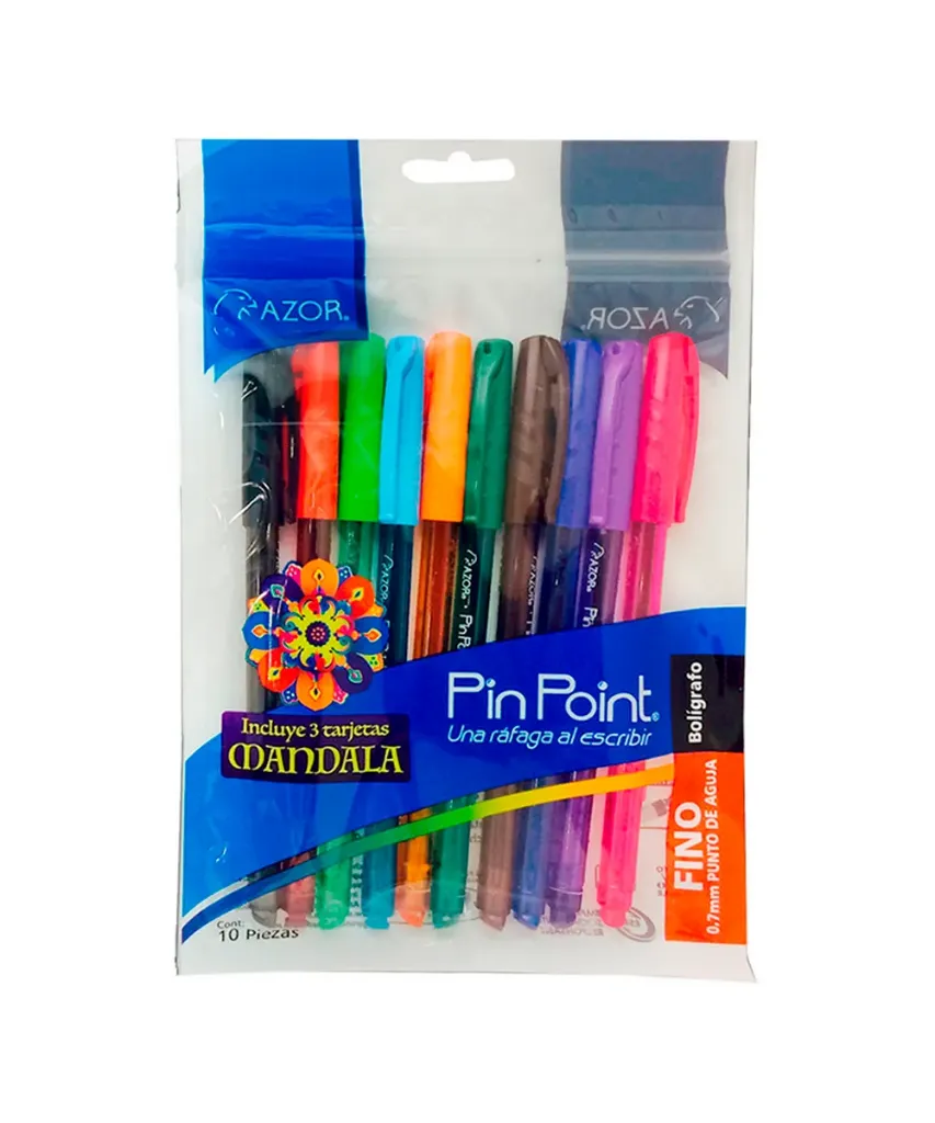 Bolígrafos Azor Pin Point Punto De Aguja Fino Varios Colores  10 Pzas